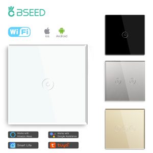Bseed Wifi 1/2/3 Gang 1Way Smart Switch Light Touch Switch Wireless Crystal Glass Panel Works With Tuya Google Alexa Smart Life