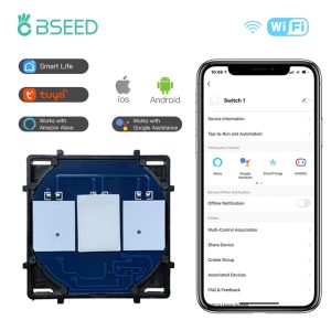 BSEED 1/2/3Gang Wifi Touch Switches Function Spare Part Tuya Google Smart Life Alexa App Remote Control DIY Free Combination