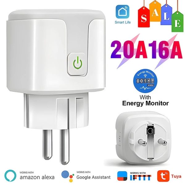 Smart Plug WiFi Socket EU 16A/20A With Power Monitor Timing Function Tuya Smart Life APP Control Works With Alexa Google Home