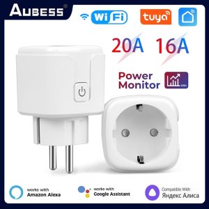 Tuya WiFi Smart Plug 16A/20A EU Smart Socket With Power Monitoring Timing Function Voice Control Via Alexa Google Home Yandex